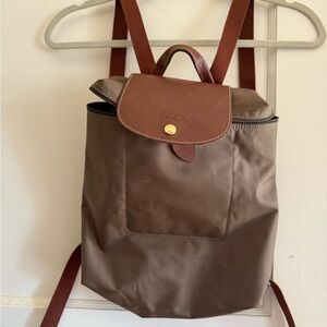 Brown Leather-Trimmed Backpack